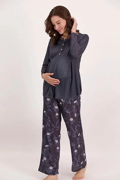 Arnetta Lacivert Renk Kadın Lohusa Pijama Takımı ürün görseli 1