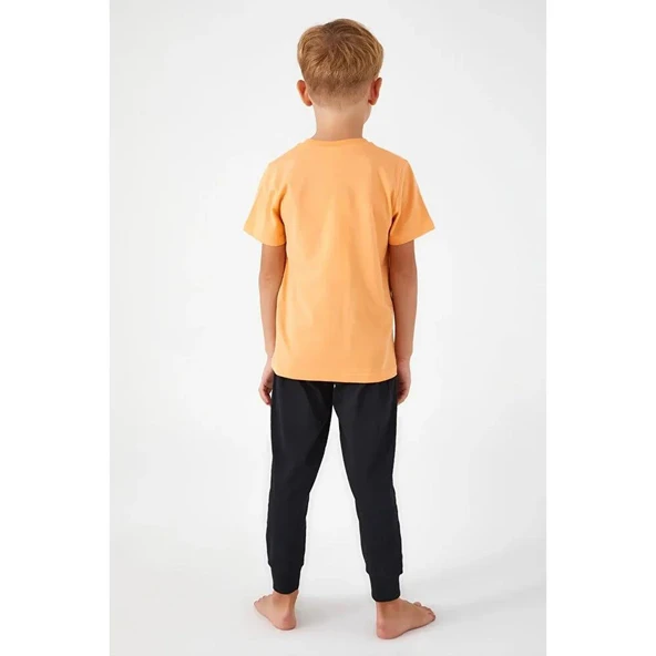 Roly Poly 3041 Turuncu Pamuklu Kısa Kol Erkek Garson Pijama Takımı - 5