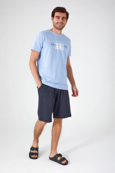 Arnetta İndigo Renk Erkek Bermuda Pijama Takımı ürün görseli