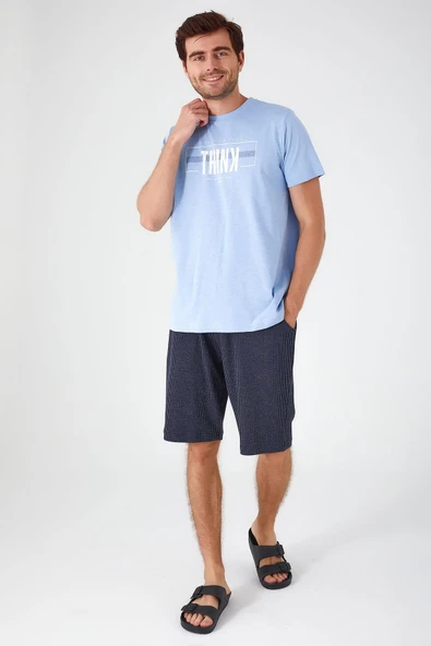 Arnetta İndigo Renk Erkek Bermuda Pijama Takımı - Resim 2