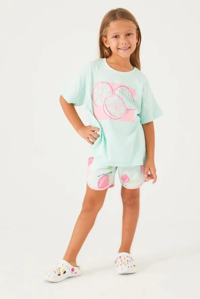 Roly Poly 3086 Mint Pamuklu Anne Kız Çocuk Şort Takım - Resim 2