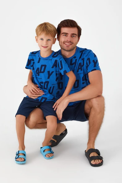 Roly Poly 3040 Saxe Blue Renk Baba Oğul Garson Bermuda Şort Takım ürün görseli 1