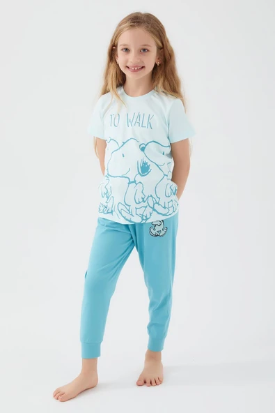Looney Tunes 1573 Snoopy Mint Renk Kız Çocuk Kısa Kol Pijama Takımı ürün görseli