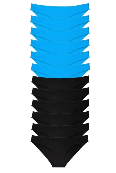 12 adet Eko Set Likralı Kadın Slip Külot Siyah Mavi ürün görseli