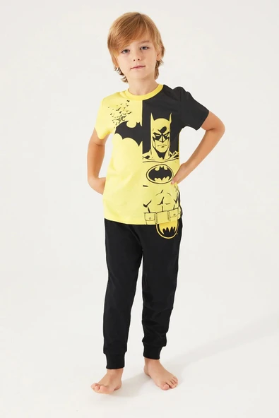 Looney Tunes 1557 Batman Sarı Renk Erkek Çocuk Kısa Kollu İkili Pijama Takımı - 1