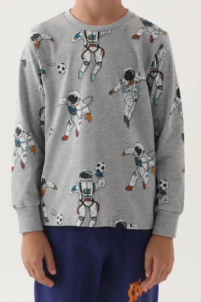 Roly Poly 3206 Gri Pamuklu Uzun Kol Erkek Çocuk Pijama Takımı - Resim 5