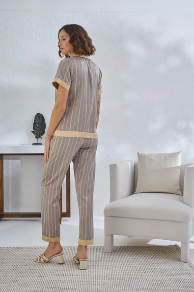 Sevim 13072 Antrasit Saten Düğmeli Pijama Takımı ürün görseli 1