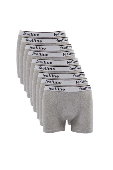 9 adet Feelline Gri Pamuklu Doğal Likralı Erkek Boxer - 1