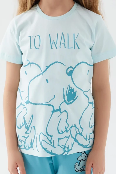 Looney Tunes 1573 Snoopy Mint Renk Kız Çocuk Kısa Kol Pijama Takımı - Resim 4