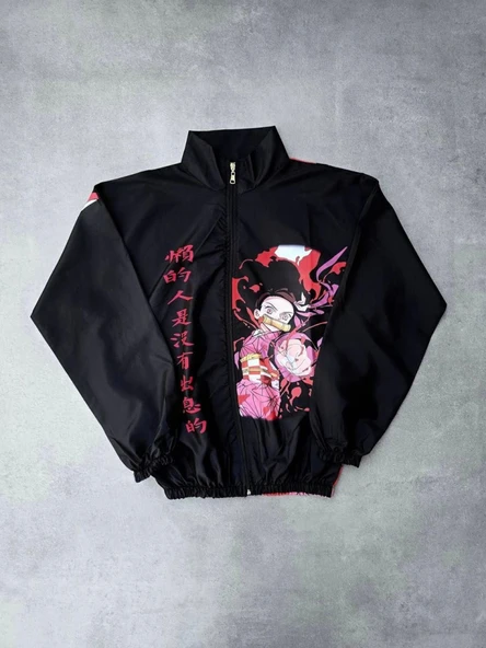 Fermuarlı Dijital Baskılı Rüzgarlık - Siyah ürün görseli