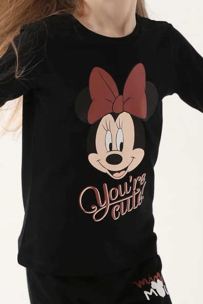 Mınnıe Mouse Siyah Renk Kız Çocuk Kısa Kollu Pijama Takımı - 3