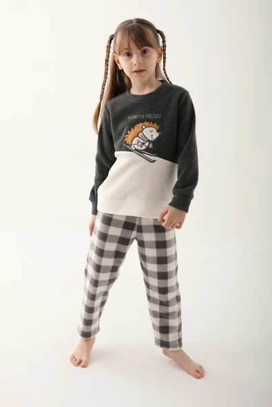Arnetta Antrasit Renk Anne Kız Garson Polar Pijama Takımı - Resim 3