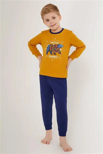 ROLY POLY UZUN KOLLU ERKEK GARSON PİJAMA TAKIMI HARDAL ürün görseli 1