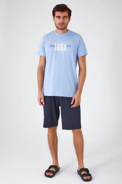 Arnetta İndigo Renk Erkek Bermuda Pijama Takımı - Resim 3
