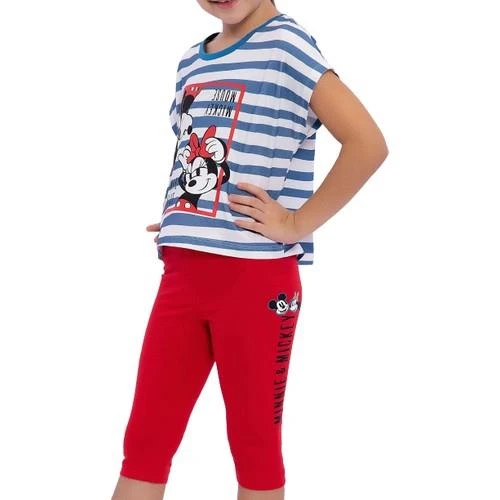 Mınnıe Mouse Petrol Renk Kız Garson Kapri Tayt Takımı - Resim 3
