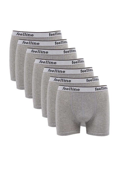 7 adet Feelline Gri Pamuklu Doğal Likralı Erkek Boxer - 1