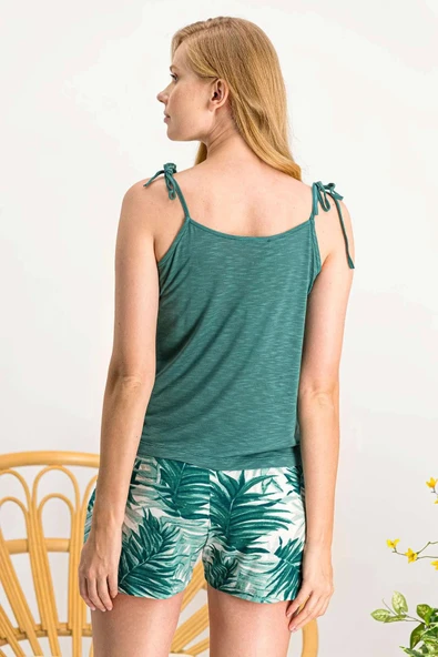 Arnetta Yeşil Renk Kadın Askılı Şortlu Şort Takımı - Resim 2