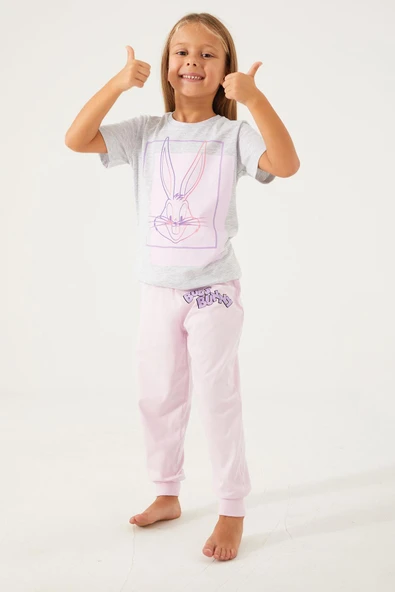 Looney Tunes 1565 Gri Renk Kız Çocuk Kısa Kollu Pijama Takımı ürün görseli 1