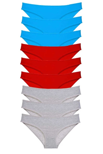 9 adet Süper Eko Set Likralı Kadın Slip Külot Kırmızı Gri Mavi ürün görseli
