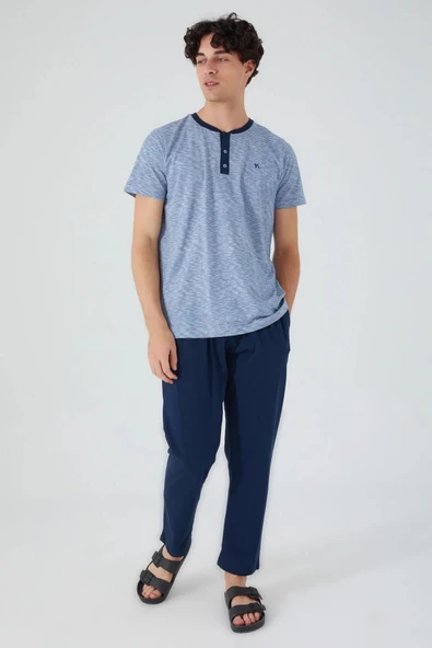 Arnetta İndigo Renk Erkek Kısa Kollu Pijama Takımı - 2