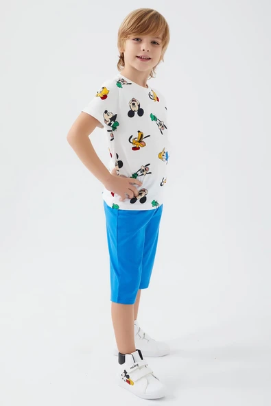 Mıckey Mouse Beyaz Renk Erkek Çocuk Kapri Takım - Resim 2