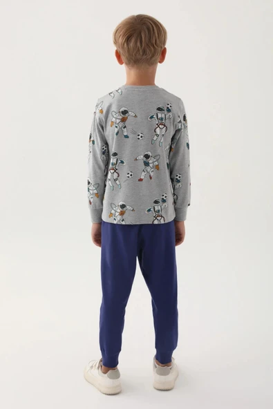 Roly Poly 3206 Gri Pamuklu Uzun Kol Erkek Çocuk Pijama Takımı ürün görseli 1