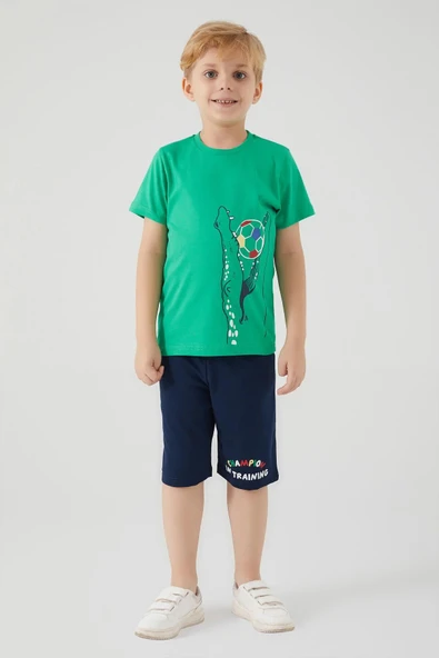 Roly Poly 3032 Yeşil Renk Erkek Çocuk Bermuda Şort Takım ürün görseli 1