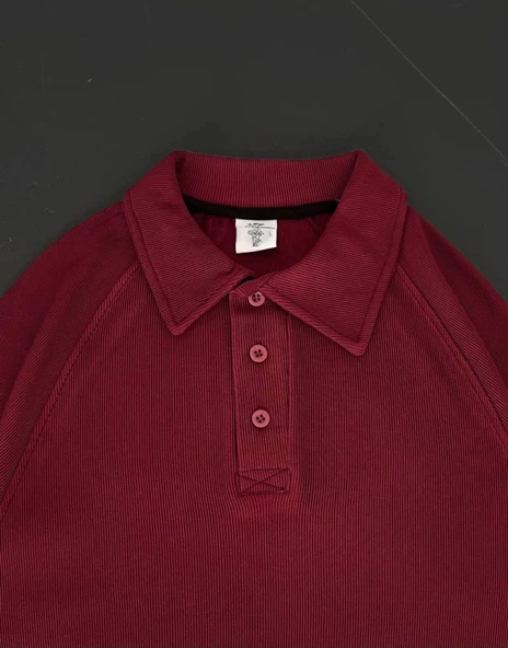 Yakalı Patlı Kısa Kol T-shirt - Bordo - Resim 4