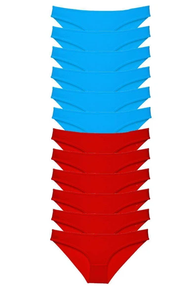 12 adet Süper Eko Set Likralı Kadın Slip Külot Kırmızı Mavi ürün görseli