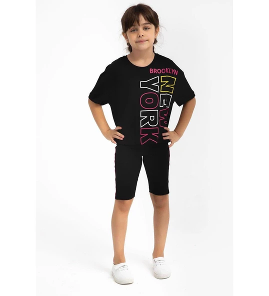 Roly Poly 2775 Siyah Pamuklu Kız Çocuk Bermuda Takım - 3