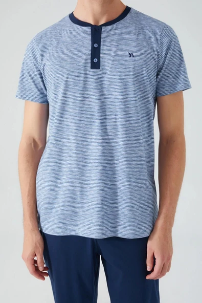 Arnetta İndigo Renk Erkek Kısa Kollu Pijama Takımı - 4