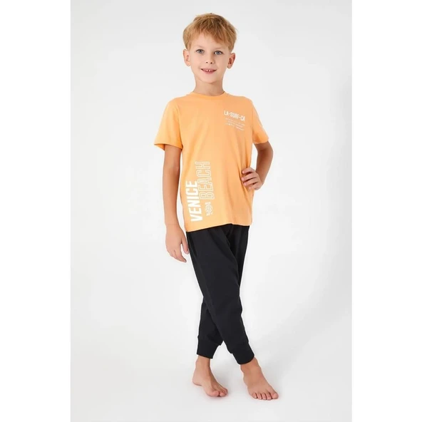 Roly Poly 3041 Turuncu Pamuklu Kısa Kol Erkek Garson Pijama Takımı - 2