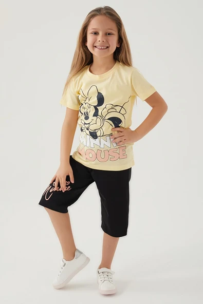 Minni Mouse Sarı Renk Kız Çocuk Bermuda Kapri Takımı - Resim 2