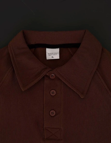 Yakalı Patlı Kısa Kol T-shirt - Kahverengi - Resim 3