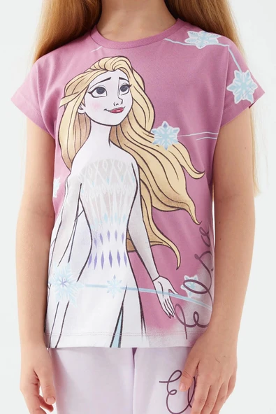Frozen Pembe Renk Kız Çocuk Kısa Kollu Pijama Takımı - Resim 2