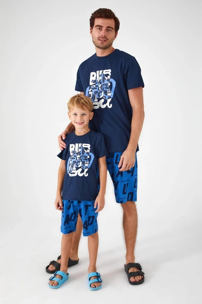 Roly Poly 3042 Lacivert Renk Baba Oğul Bermuda Pijama Takım ürün görseli 1