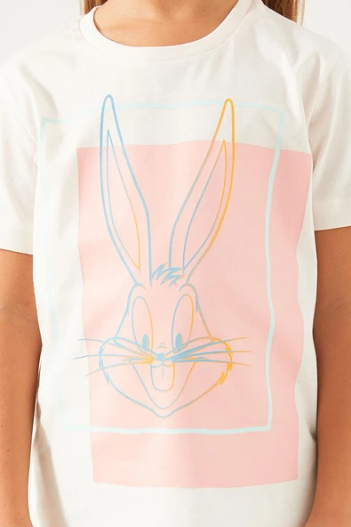 Looney Tunes 1565 Pamuklu Kısa Kollu Kız Çocuk Pijama Takımı KREM - 3