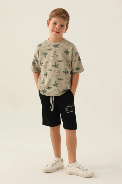 Roly Poly 3340 Pamuklu Kısa Kollu Erkek Çocuk Bermuda Takım Haki ürün görseli 1