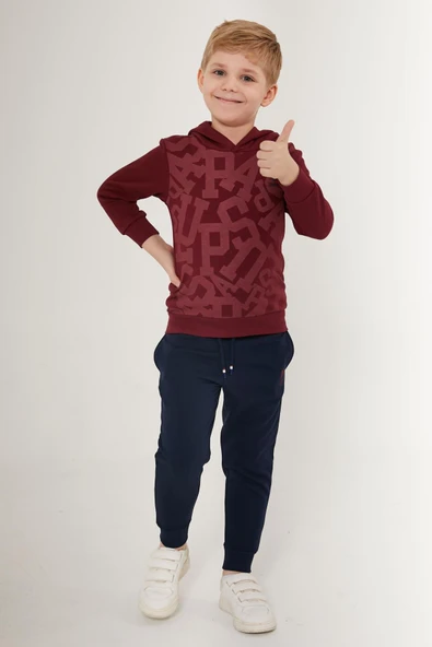 Us Polo 1513 Bordo Renk Erkek Çocuk Uzun Kollu Eşofman Takımı - Resim 2