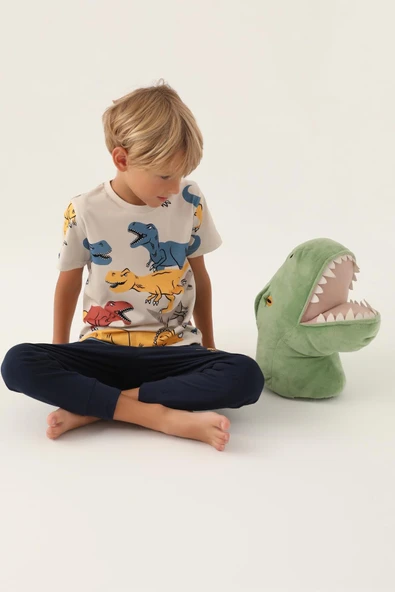 Roly Poly 3360 Pamuklu Kısa Kollu Erkek Garson Pijama Takımı LACİVERT - Resim 3