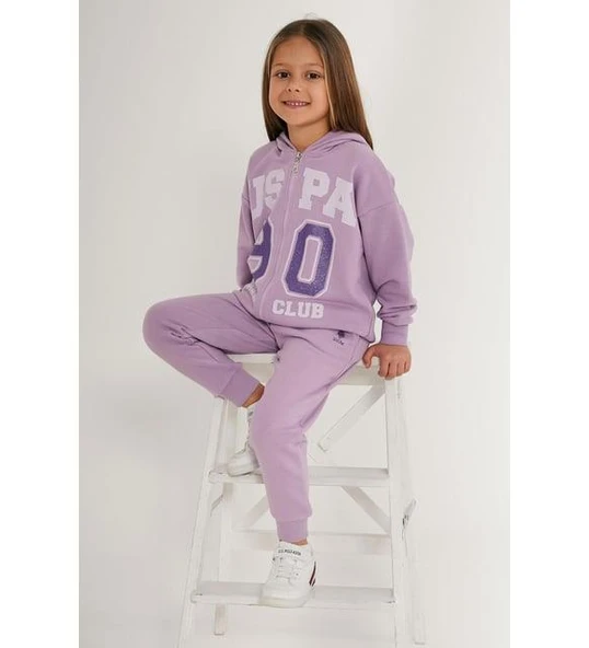 U.S Polo 1628 Lila Kız Garson Fermuarlı Pijama Takımı - Resim 2