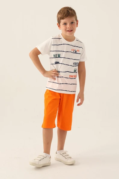 Roly Poly 3357 Pamuklu Kısa Kollu Erkek Garson Kapri Takım Beyaz ürün görseli 1