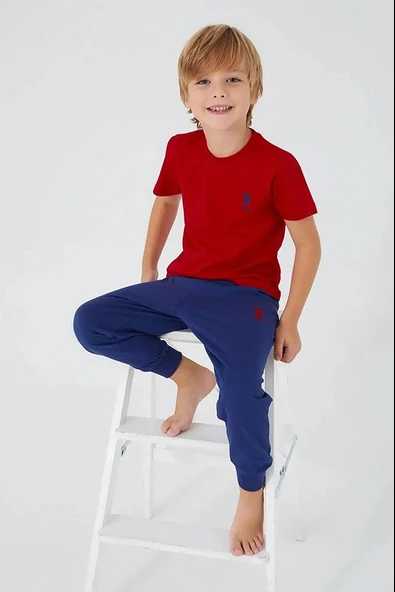U.S Polo 1352 Pamuklu Kısa Kollu Erkek Garson Pijama Takımı KIRMIZI ürün görseli 1