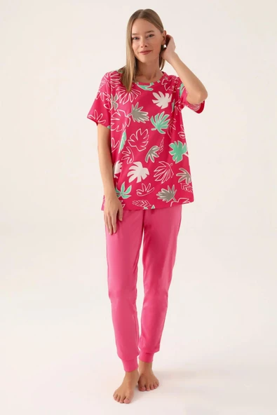 Roly Poly 3386 Pamuklu Anne Kız Kısa Kollu Kadın Pijama Takımı FUŞYA ürün görseli