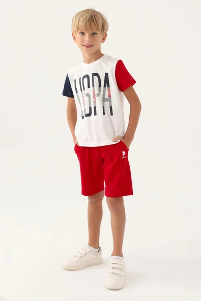 U.S Polo 1715 Pamuklu Kısa Kollu Erkek Garson Bermuda Takım Beyaz ürün görseli 1