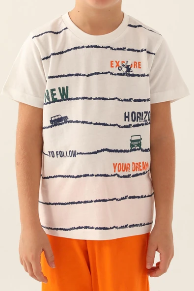 Roly Poly 3357 Pamuklu Kısa Kollu Erkek Garson Kapri Takım Beyaz - Resim 3