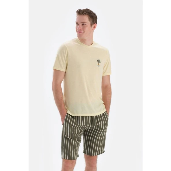 Eros 33012 Pamukl Kısa Kollu Erkek Şortlu Pijama Takımı SARI ürün görseli 1