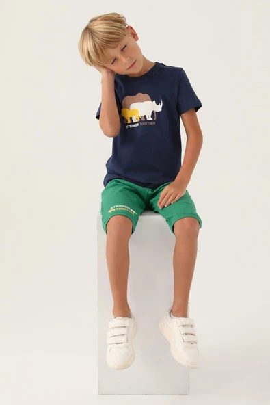 Roly Poly 3362 Pamuklu Kısa Kollu Erkek Garson Kapri Takım YEŞİL - Resim 3