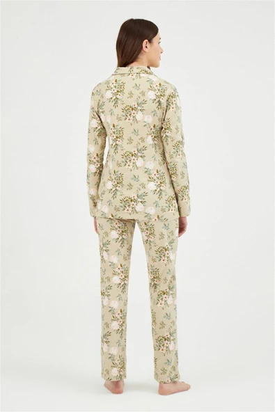 EROS GÜL DESENLİ GÖMLEK PİJAMA TAKIM YEŞİL - 2