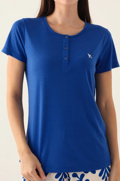 Arnetta 2923 Kısa Kollu Patlı Kadın Pijama Takımı SAKS - Resim 3